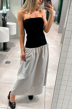 Arolora contrast-strapless-ruched-dress