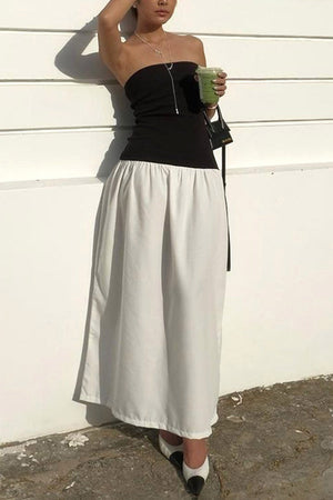 Arolora contrast-strapless-ruched-dress
