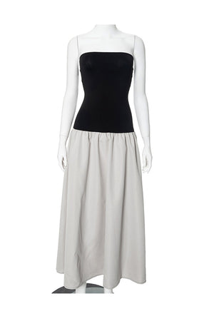Arolora contrast-strapless-ruched-dress