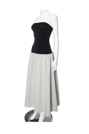 Arolora contrast-strapless-ruched-dress