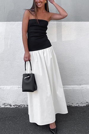 Arolora contrast-strapless-ruched-dress