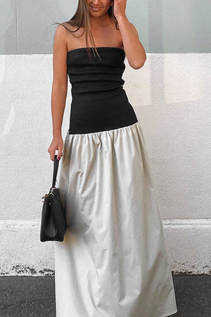 Arolora contrast-strapless-ruched-dress