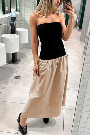 Arolora contrast-strapless-ruched-dress