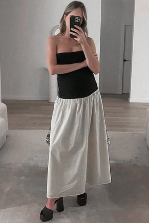 Arolora contrast-strapless-ruched-dress