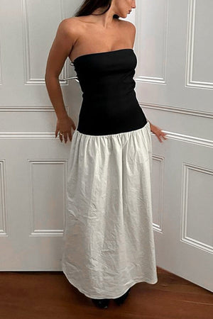 Arolora contrast-strapless-ruched-dress