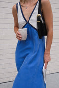 Arolora Contrast V Neck Sleeveless Maxi Dress