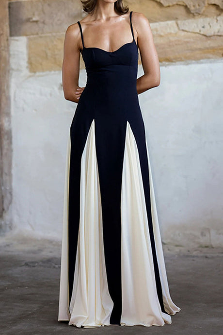 Arolora contrast-color-pleated-spaghetti-strap-maxi-dress