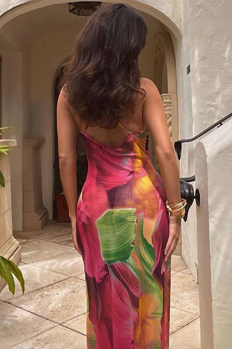 Contrast Floral Printed Backless Cami Dress