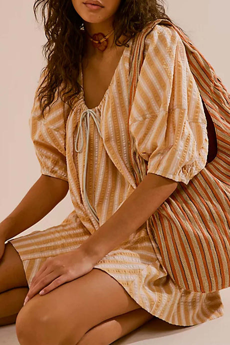 Contrast Stripe Drawstring Rompers
