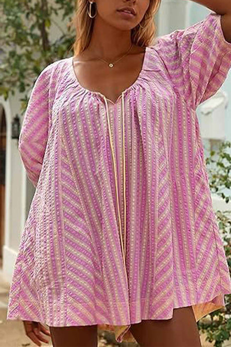 Contrast Stripe Drawstring Rompers