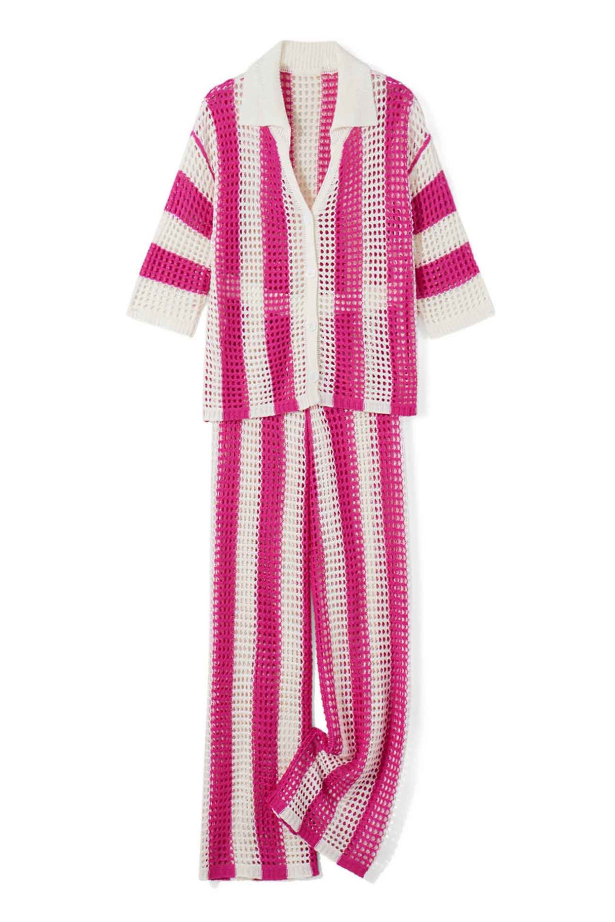 Contrast Stripe Hollow Long Pants Set