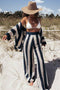 Contrast Stripe Hollow Long Pants Set
