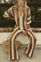 Contrast Stripe Hollow Long Pants Set