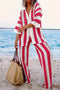Contrast Stripe Hollow Long Pants Set