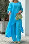 Arolora cotton-drop-shoulder-irregular-tops-pants-set