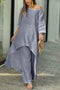 Arolora cotton-drop-shoulder-irregular-tops-pants-set