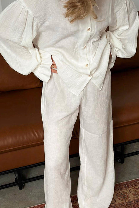 Arolora Cotton Flare Sleeve Cardigan Long Pants Set