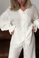 Arolora Cotton Flare Sleeve Cardigan Long Pants Set