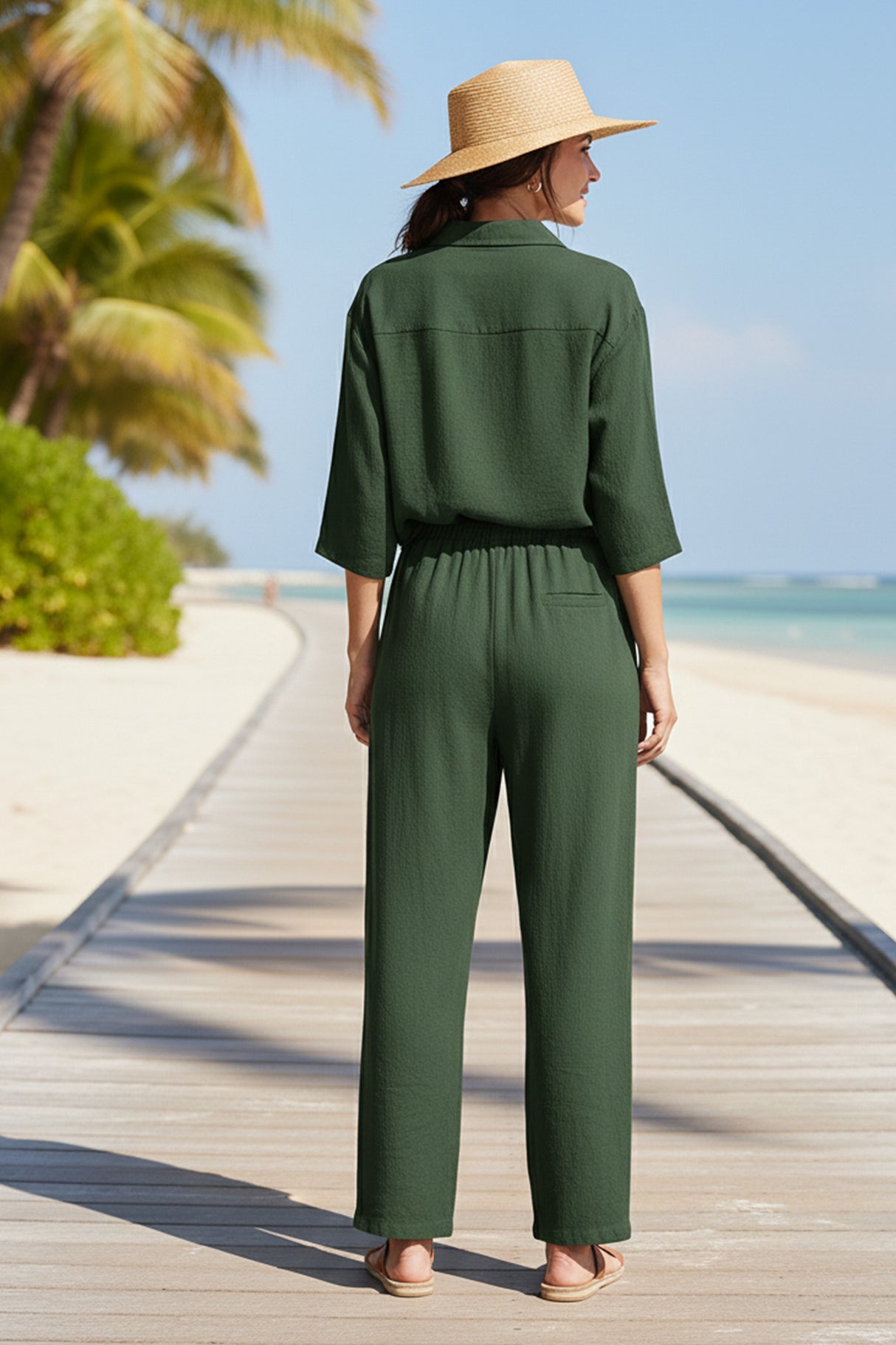 Cotton Linen Blouse Long Pants Set