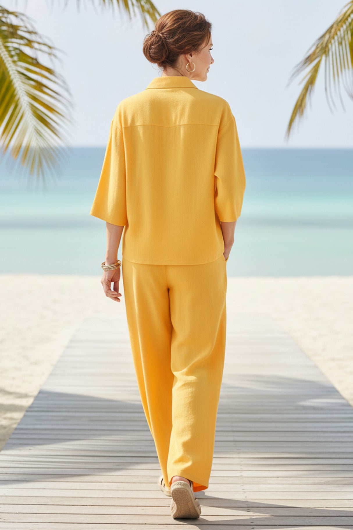 Cotton Linen Blouse Long Pants Set