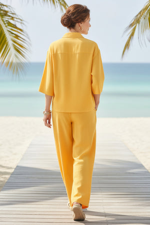 Cotton Linen Blouse Long Pants Set