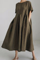 Cotton Linen Crew Neck Loose Midi Dress
