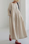 Cotton Linen Long Sleeve Loose Midi Dress