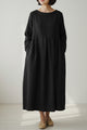 Cotton Linen Long Sleeve Loose Midi Dress
