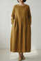 Cotton Linen Long Sleeve Loose Midi Dress
