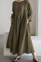 Cotton Linen Long Sleeve Loose Midi Dress