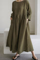 Cotton Linen Long Sleeve Loose Midi Dress