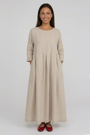 Cotton Linen Long Sleeve Loose Midi Dress