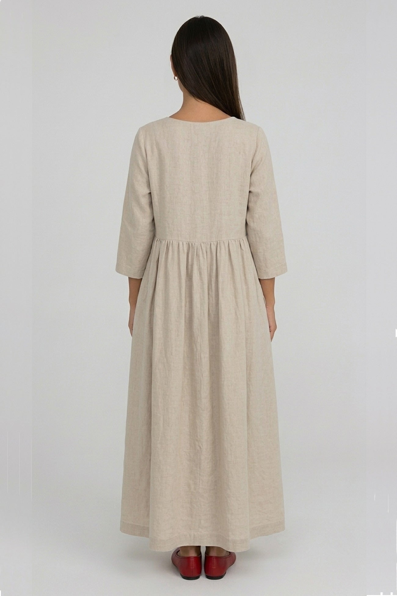 Cotton Linen Long Sleeve Loose Midi Dress AROLORA Cotton Linen Long Sleeve Loose Midi Dress AROLORA