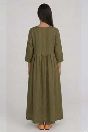 loose long sleeve dress Cotton Linen Long Sleeve Loose Midi Dress – AROLORA