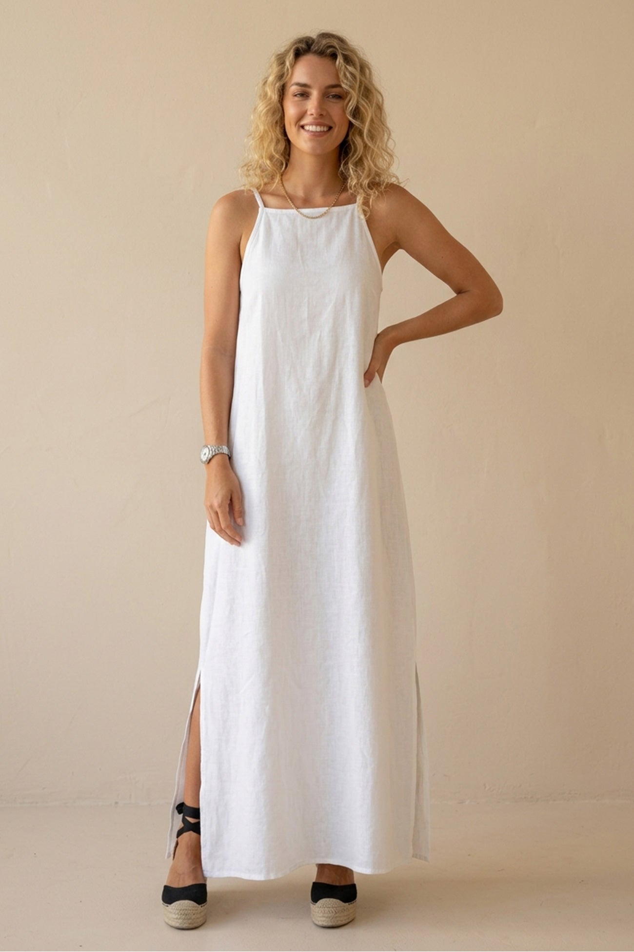 Cotton Linen Slit Cami Dress