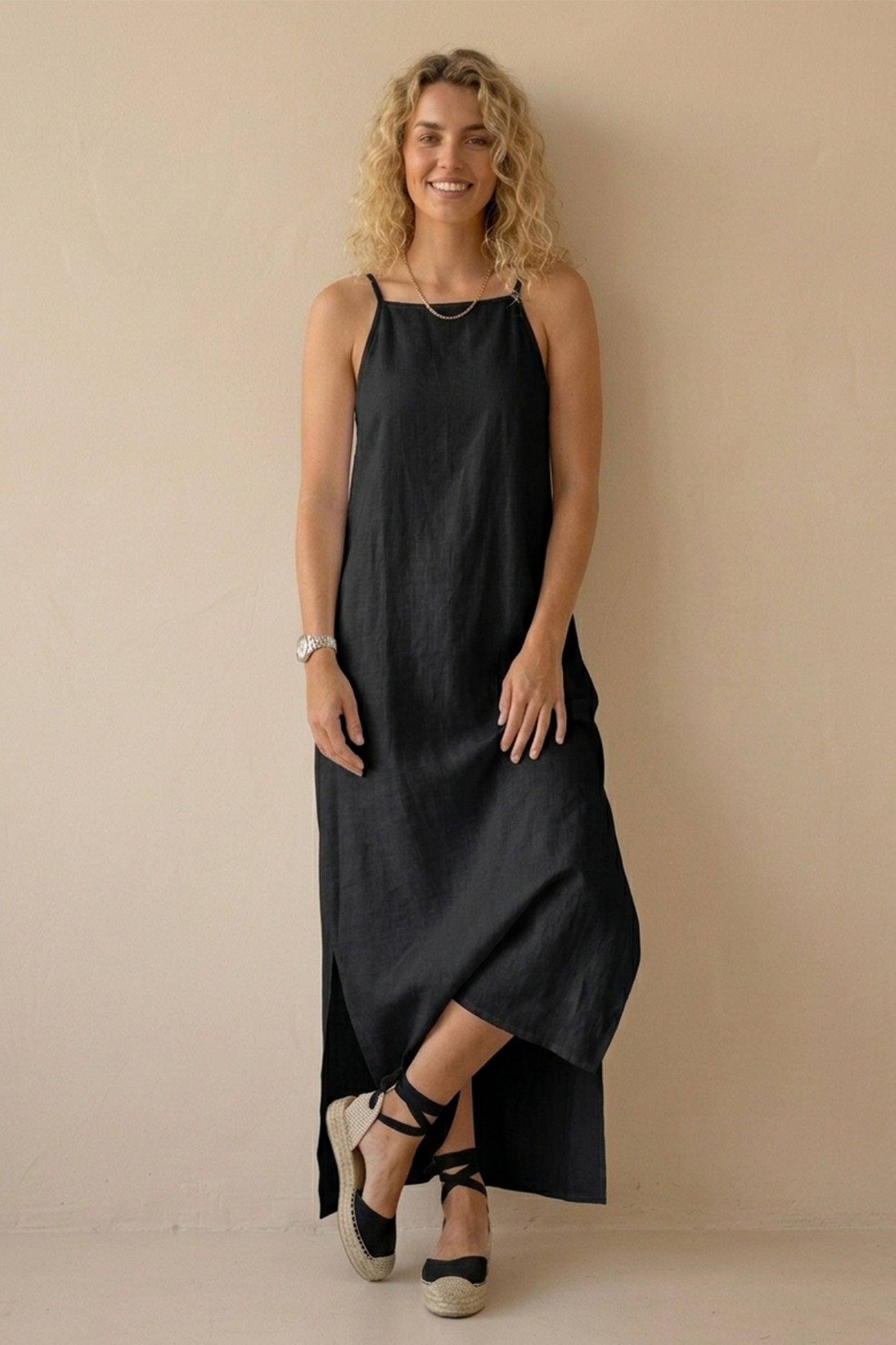 Cotton Linen Slit Cami Dress