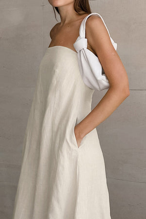 Cotton Linen Smocked Strapless Dress