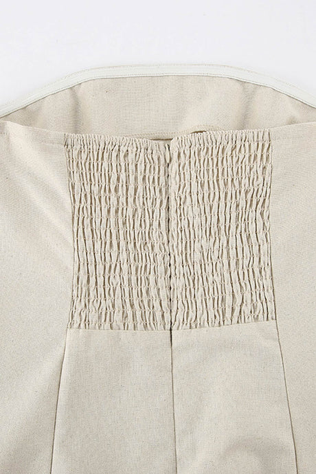 Cotton Linen Smocked Strapless Dress