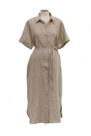 Arolora cotton-linen-tie-waist-shirt-dress