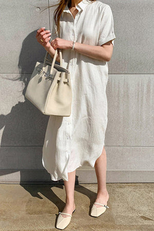 Arolora cotton-linen-tie-waist-shirt-dress
