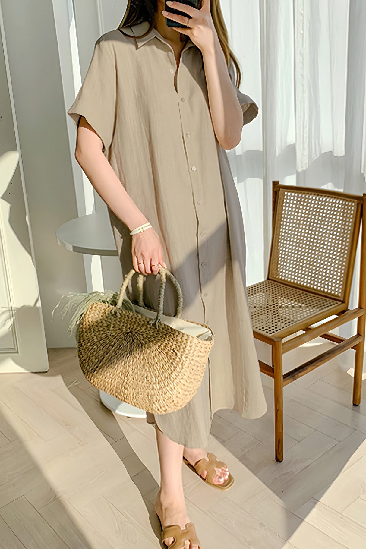 Arolora cotton-linen-tie-waist-shirt-dress