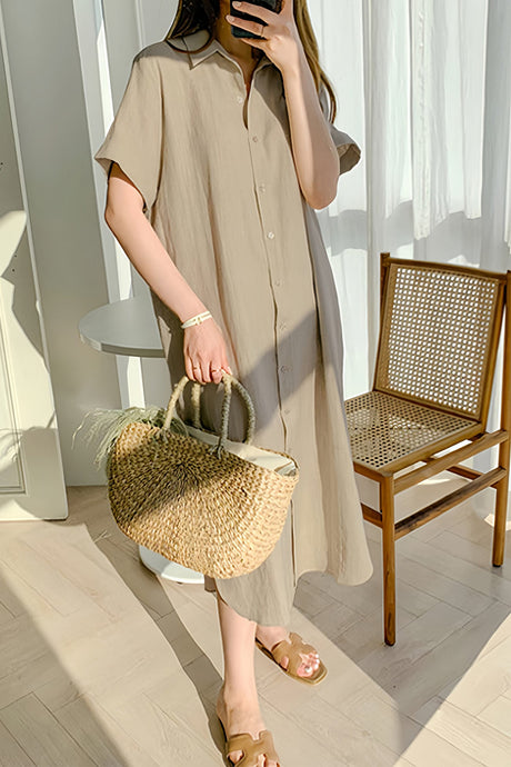 Arolora cotton-linen-tie-waist-shirt-dress