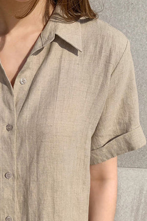 Arolora cotton-linen-tie-waist-shirt-dress