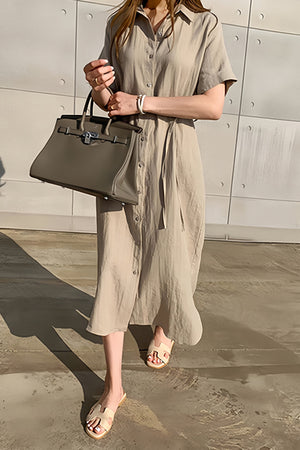 Arolora cotton-linen-tie-waist-shirt-dress