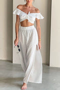 Cotton Ruffle Sleeve Slit Pants Suits
