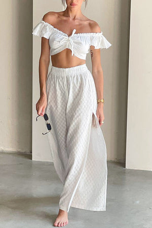 Cotton Ruffle Sleeve Slit Pants Suits