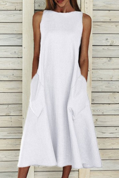 Cotton Sleeveless Large Pocket A-line Dress