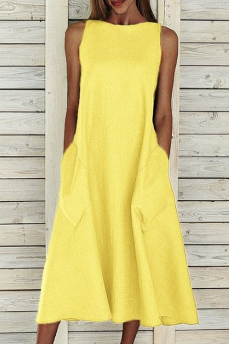 Cotton Sleeveless Large Pocket A-line Dress