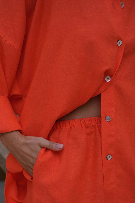 Arolora cotton-slit-hem-blouse-shorts-suits