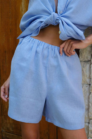 Arolora cotton-slit-hem-blouse-shorts-suits